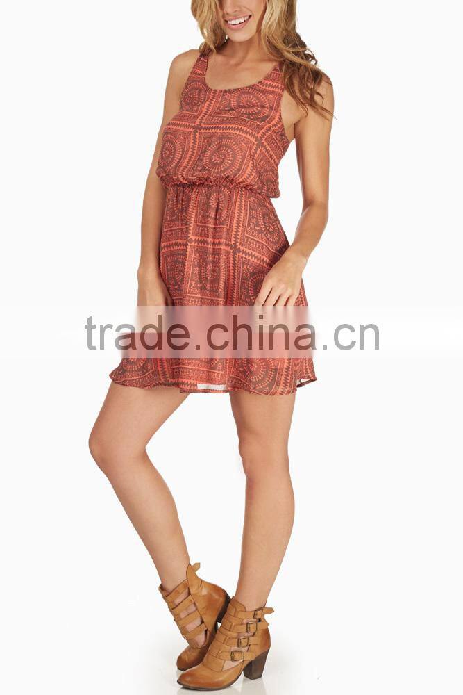 CORAL BROWN TRIBAL PRINT DRESS