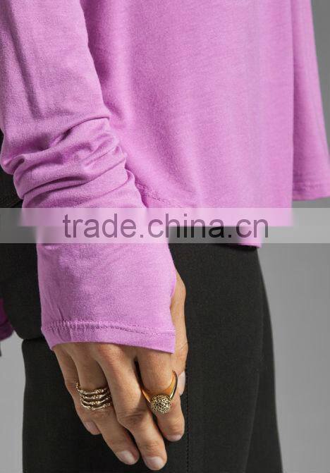 long sleeve deep v neck wholesale lady t-shirts with thumb holes