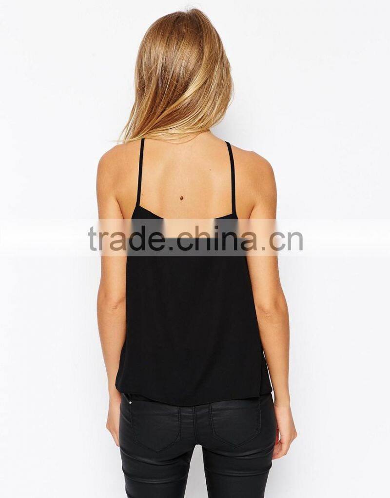 2016 Guangzhou Shandao Factory Sexy Daily Wear Casual Summer Spaghetti Strap Slim Fit Black Cotton Tops Ladies Size XXL