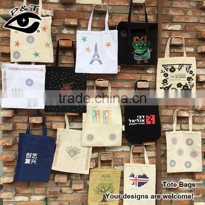 2017 Rhinestone transfer printed logo gift canvas bag for shipping wholesale handle tote bags