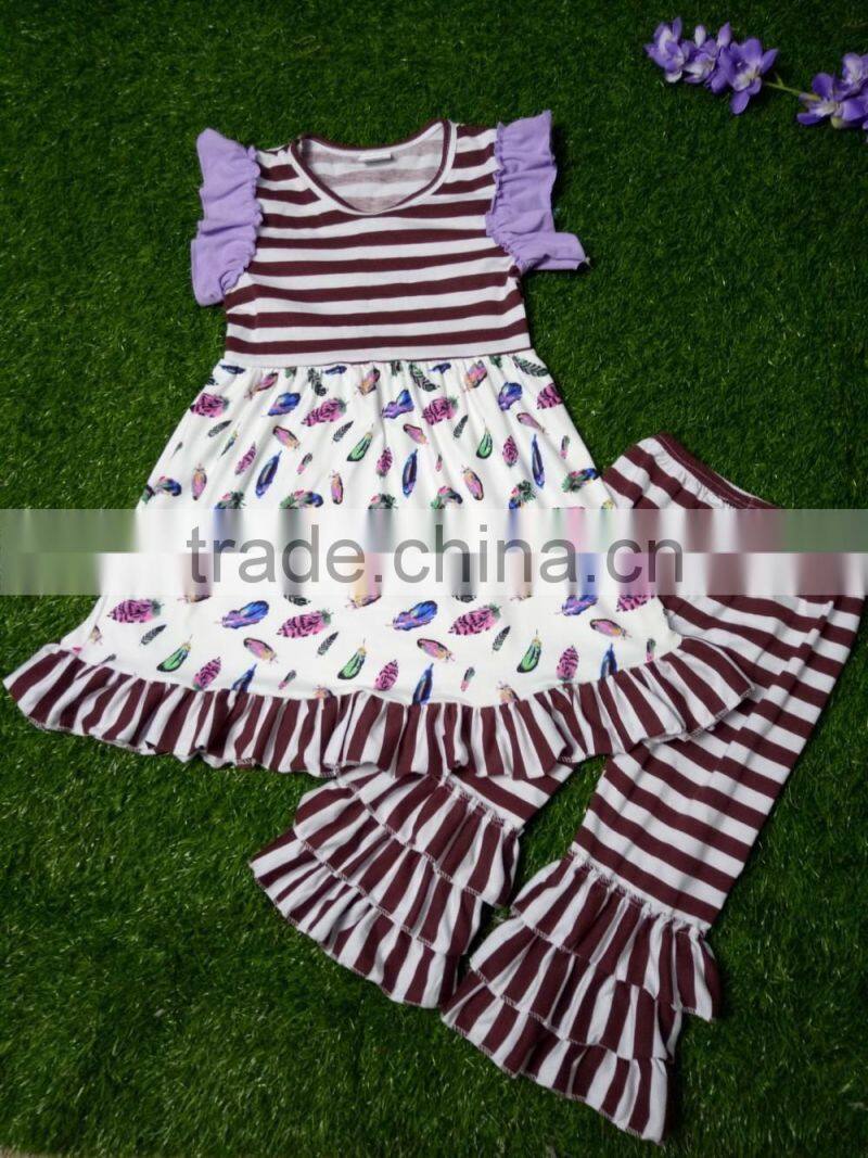 2016 new style Halloween black and orange pumpkin tunic and triple ruffle pant clothing sets bulk wholesale kids fall clothing