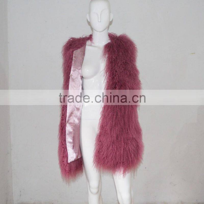 SJ036-02 2017 new fashion long Real fur vest for girl or women