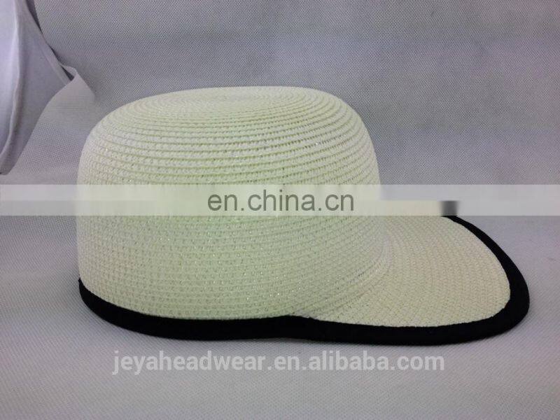 Fashion Flat Brim Straw Hats at Baseball Cap Style with Woven Binding