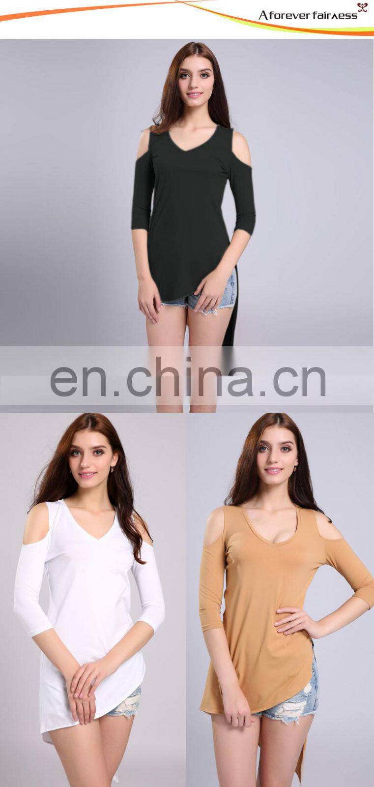 Women Off The Shoulder Long T-Shirt Wholesale Design Irregular Hem Blank T-Shirt