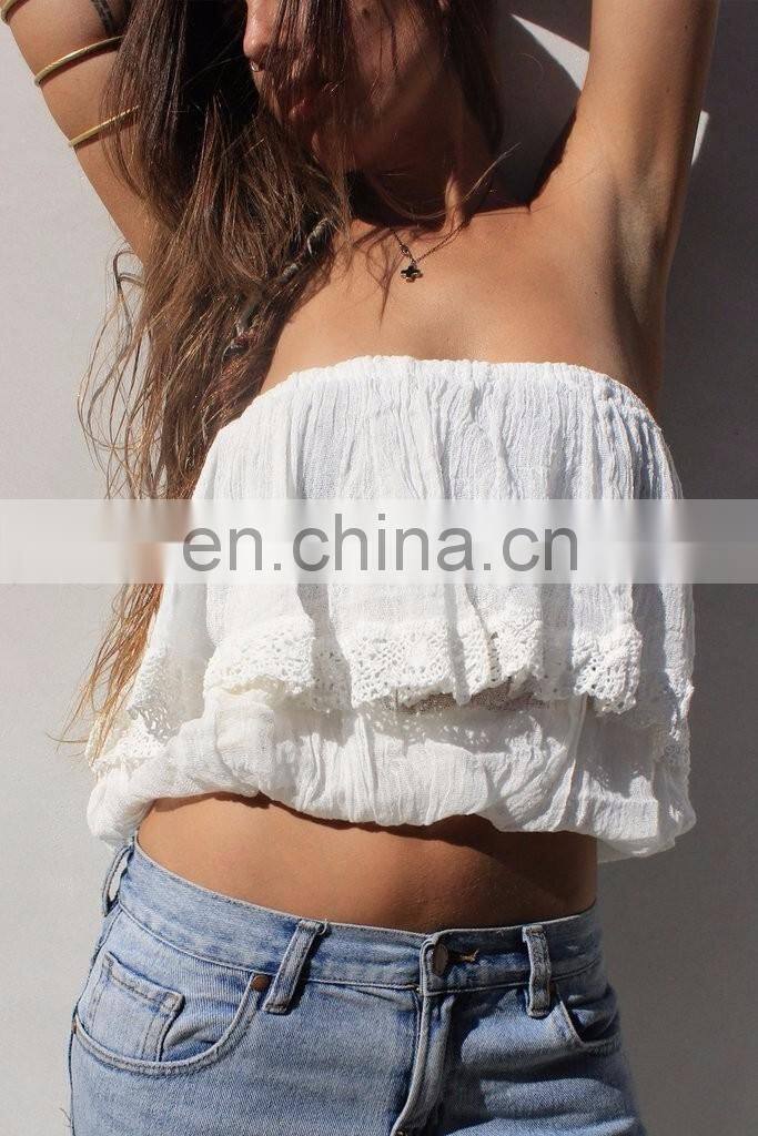 Best Selling White Tube Top Off Shoulder Ruffle Boho Top For Best Sex Position