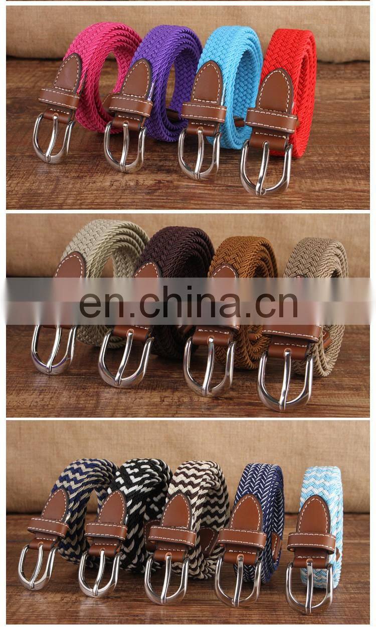 Hot sale fashion brown promotion overalls weave stretch belt with pin buckle