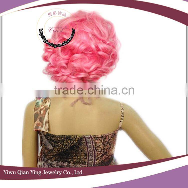 long short curly pink party wigs