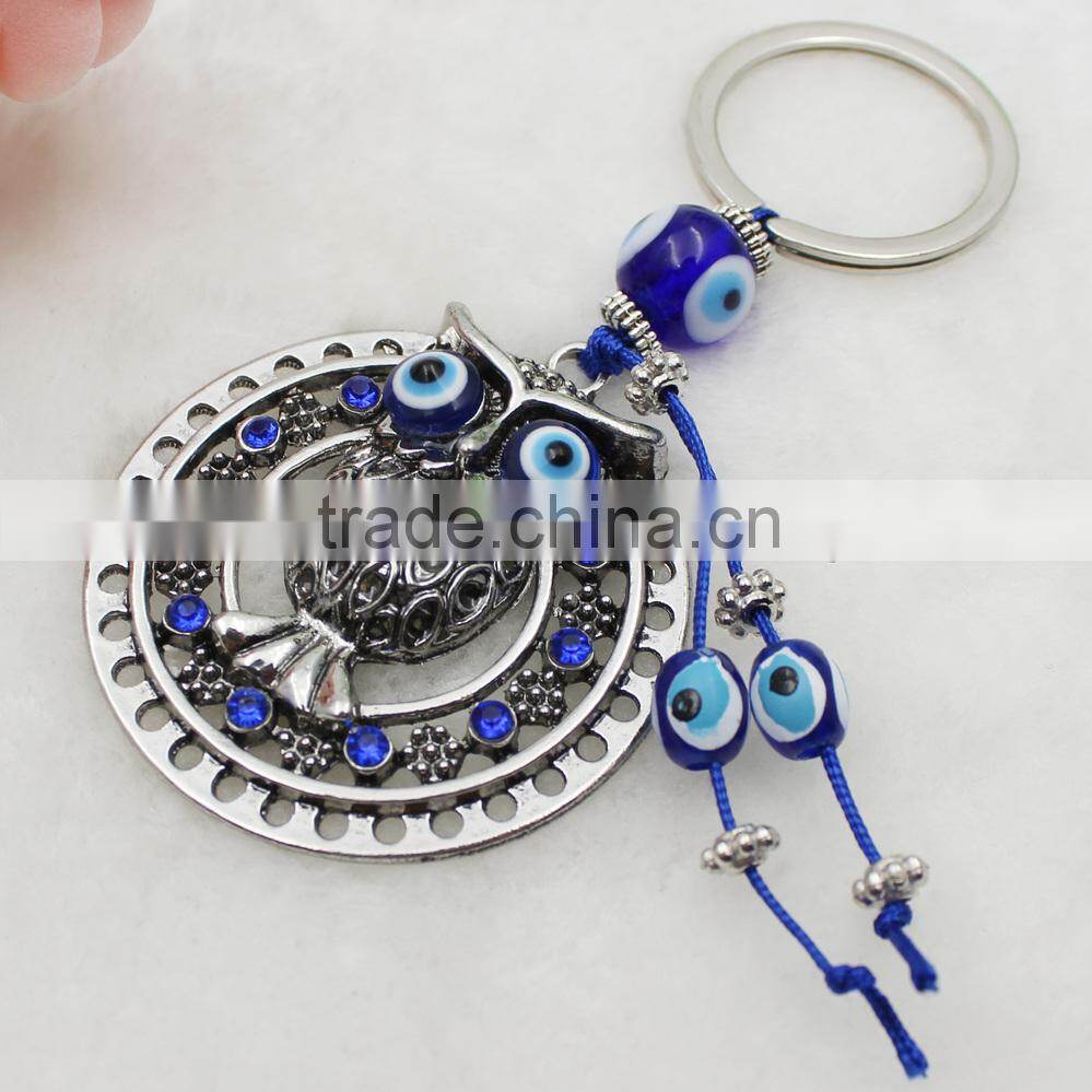 Blue Evil Eye Silver Owl Gift Pendant Keychain