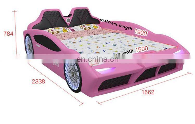 2021New leather bed princess LED light children bed Cute race car bed