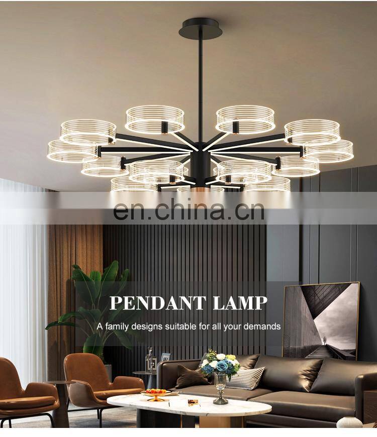 Wholesale Indoor Acrylic Gorgeous Decoration Black Gold Color Living Room LED Modern Pendant Light