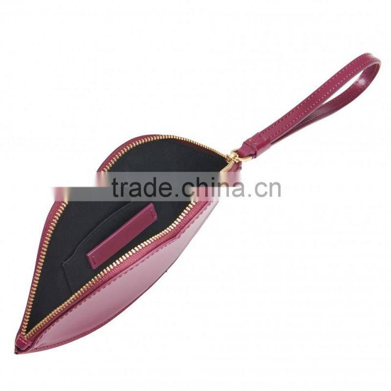 red and pink stylish leather lip shaped coin purse money bag wristlet change pouch for ladies
