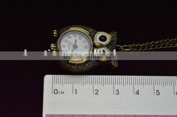 Fashion long chain necklace night owl pocket watch quarts watch for men women