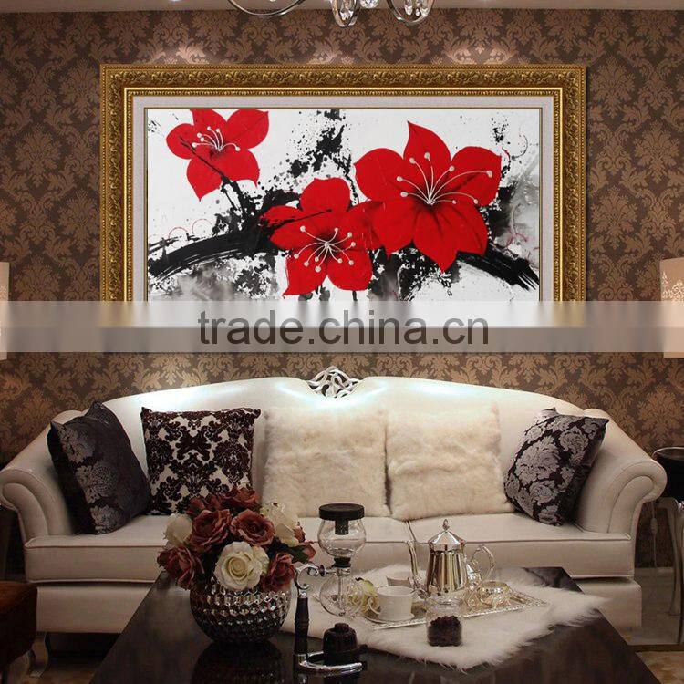 hand painted Red flower modern home decorative canvas wall art framed oil painting wz-289