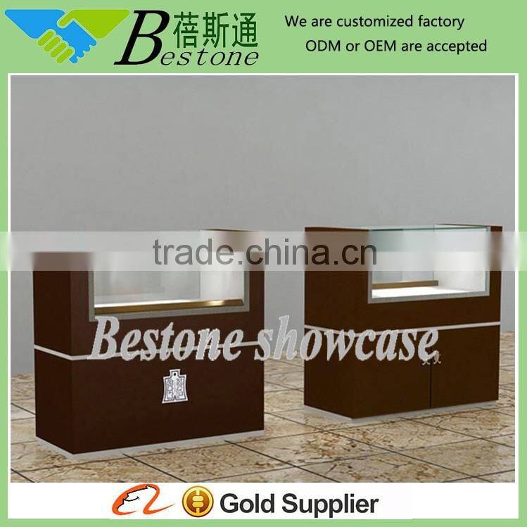 vertical glass wooden watch display showcase for retail shop