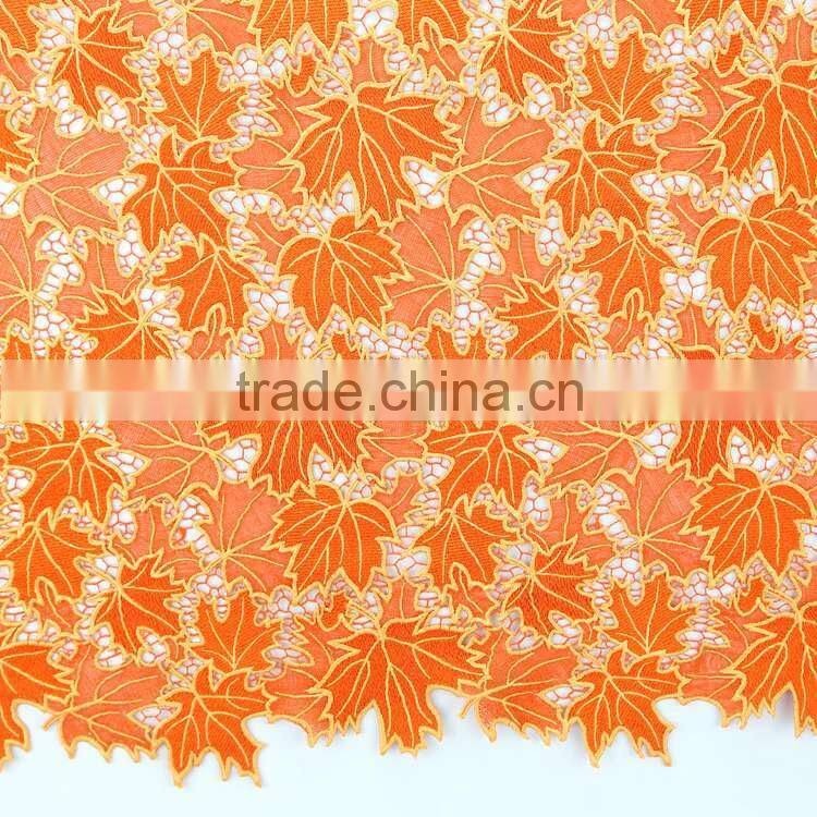 Hot sale fashion orange maple leaves shape chemical lace embroidery fabric wholesale