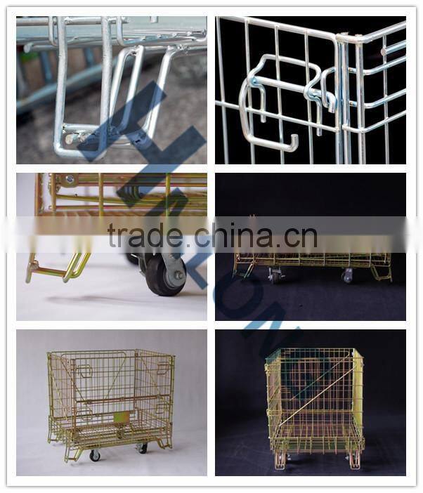 Large storage mesh steel container with 4 wheel