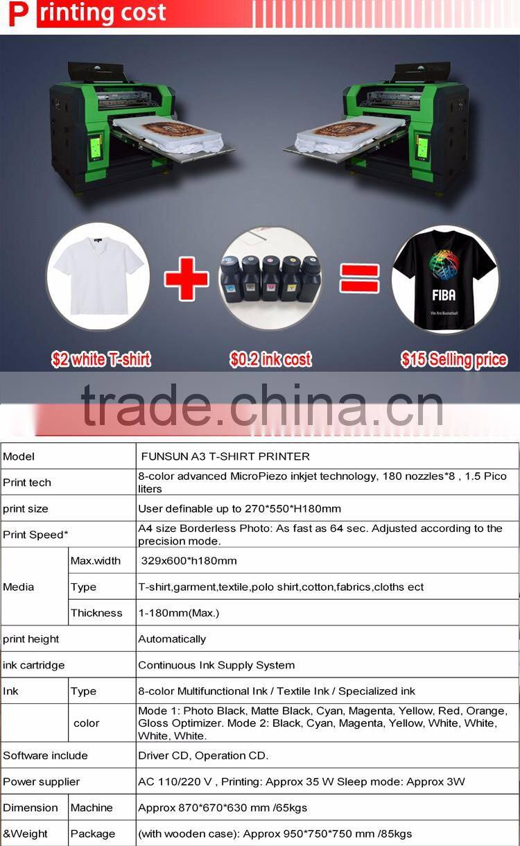 A3/A4 size flatbed hot sale digital garment printing machine for Tshirt printing good quality