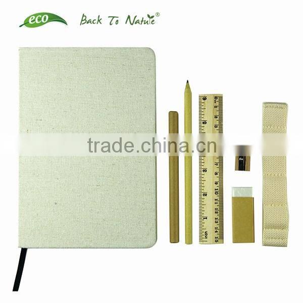 Eco Fabric Covered Recycled Notebook in Bulk with pen attached