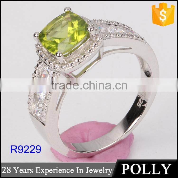 Fahion prong setting square natural stone crystal silver engagement ring