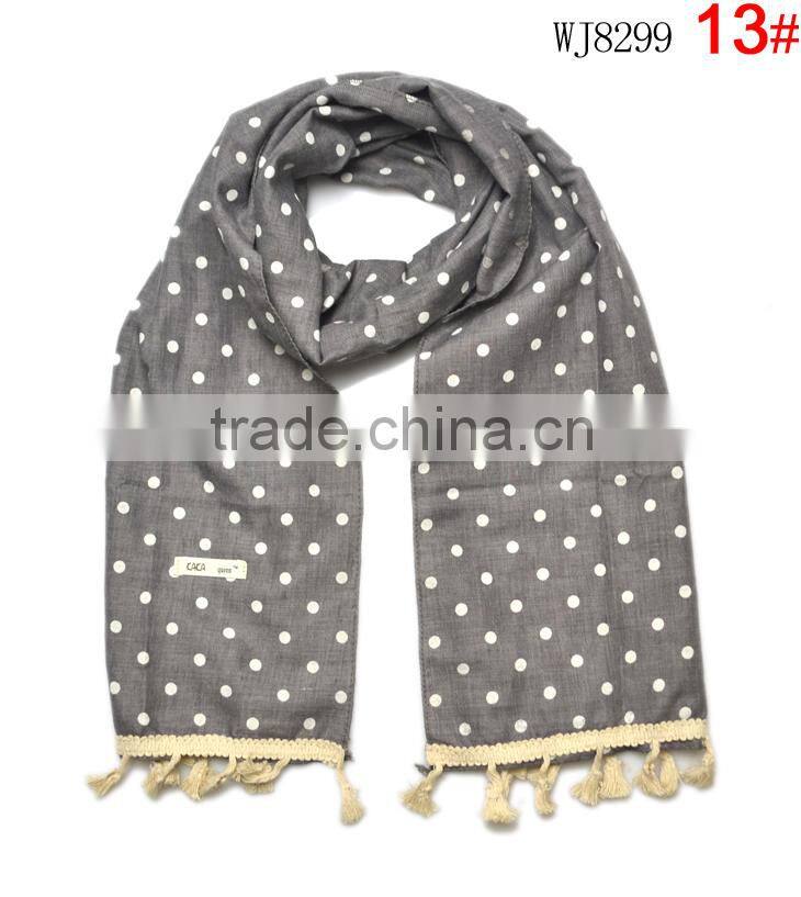 Wholesale Latest Polka Dot Printed Cotton Linen Children Girls Scarf With Tassels