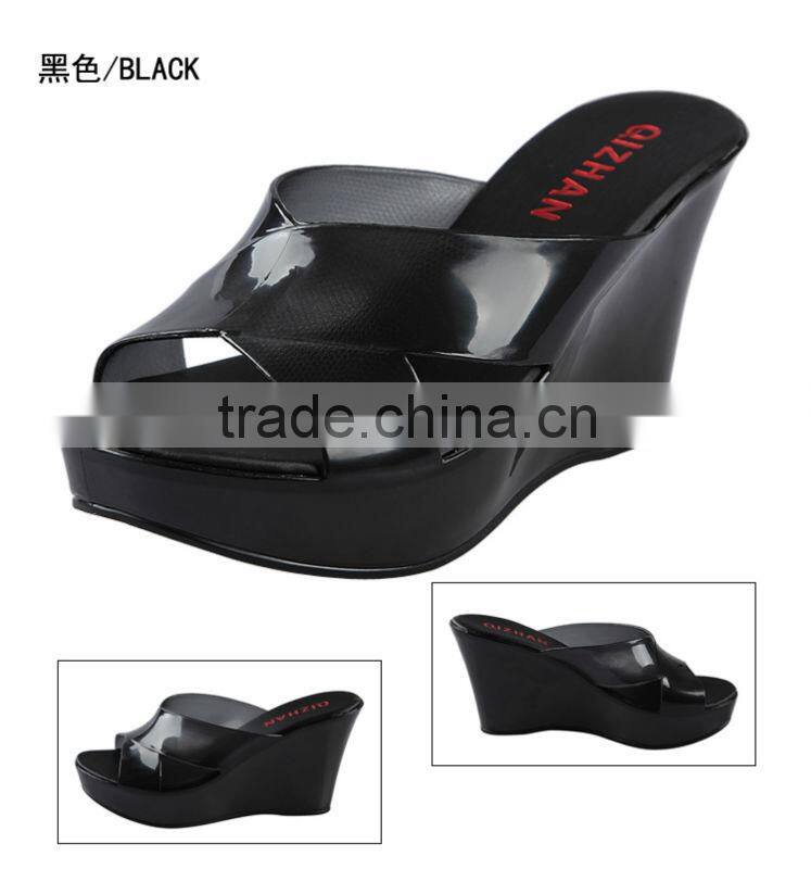 Wholesale Jelly Shoes Candy Color Glass Slipper Wedge Heel Slippers