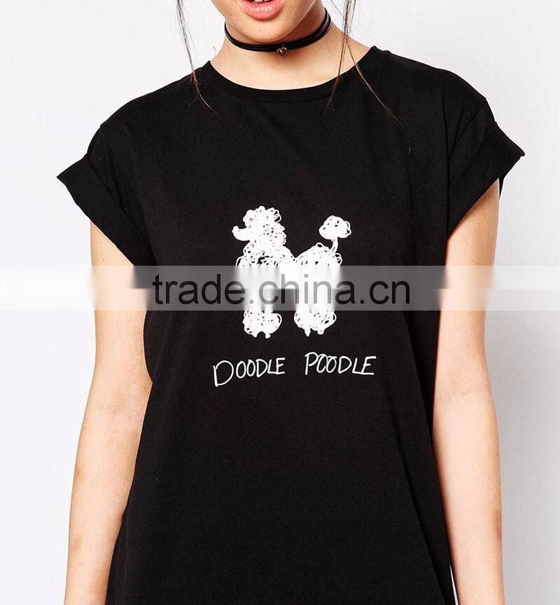 Doodle poodle tshirt o-neck girl dress design lady apparel wholesale