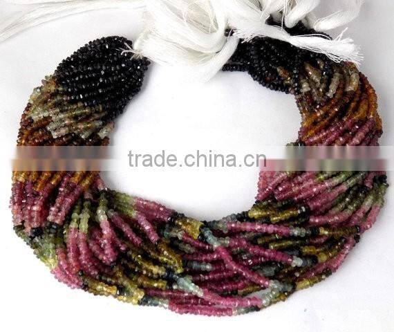 5 Strands Multi Tourmaline Square Gemstone Faceted Rondelle Beads 2-3 X 3-5mm 15" Long