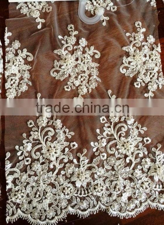 Charming white bridal lace with beads sequins and spangle