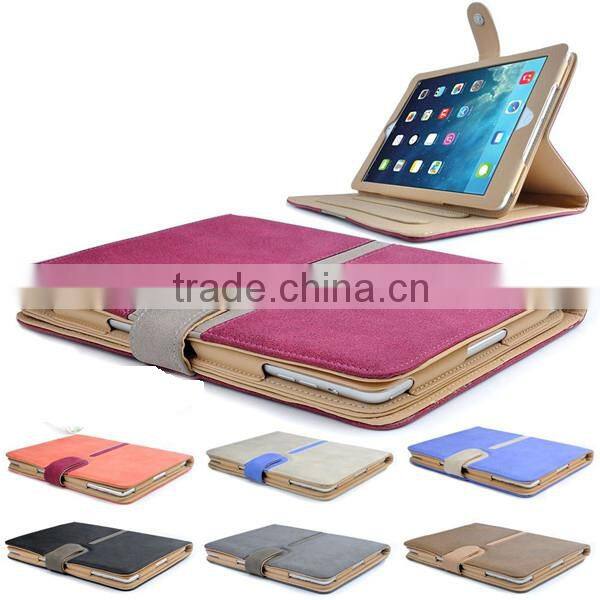 High Quality Suede Leather Smart Case,Tan Leather Case Cover For Ipad Air 2 with Sleep Wake