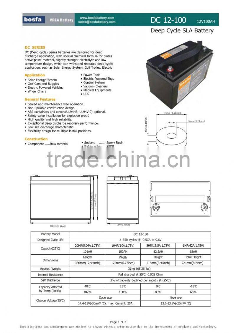 12v100ah china manufacture battery deep cycle gel battery full capacity battery