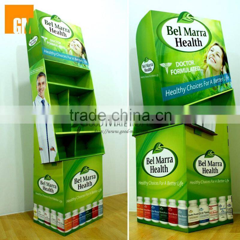 Pharmacy Floor Display Stand Cardboard Display Shelf Rack