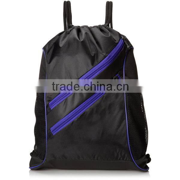 Durable Zippered Nylon Sports Canvas Drawstring Backpack Bag