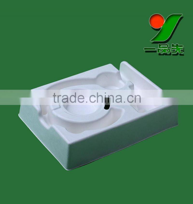 100% Biodegradable sugarcane molded paper pulp tray. Composable Earphone and Headphone Packaging Trays