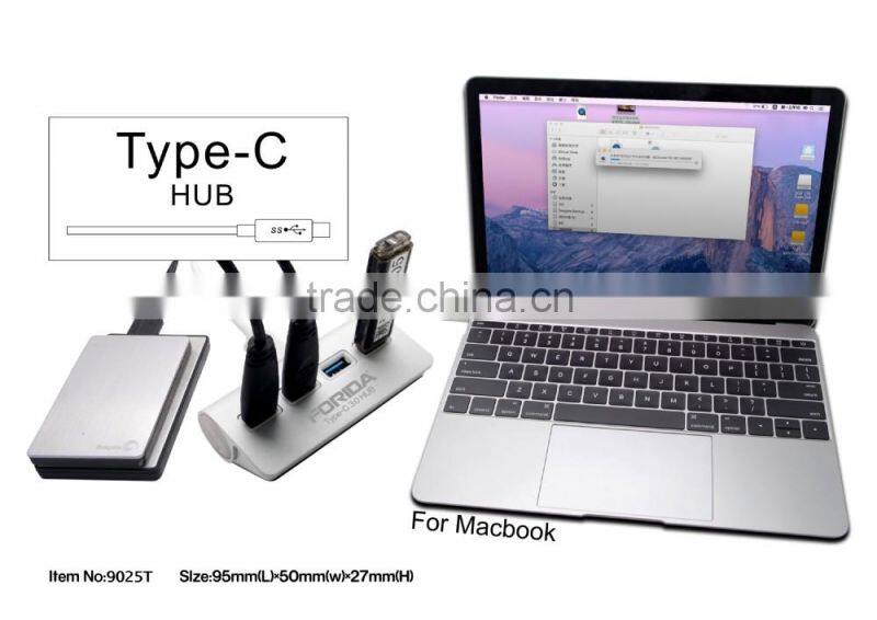 Forida MAC style Type C hub Aluminium hub USB3.0 hub with LED light