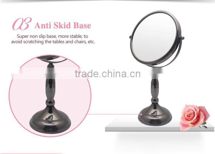 Desktop magnifying antique nickel mirror