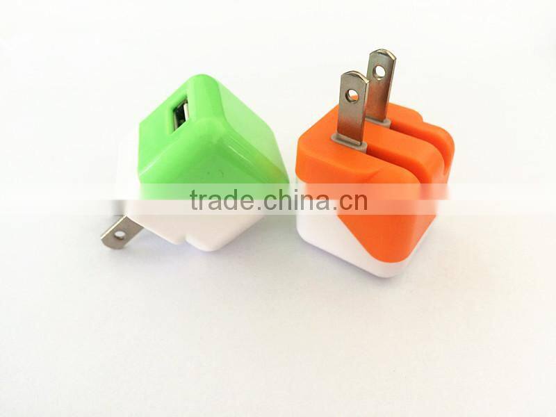 Customized colors US folding plug OEM wall charger 5V 1A wireless travel charger adapter for iPhone /Samsung