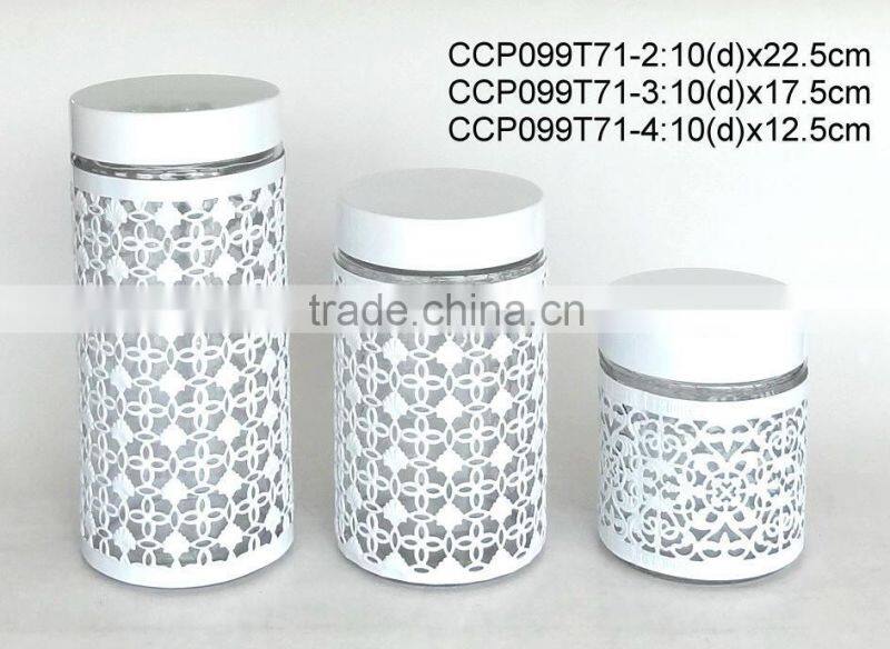 Round glass jar with metal casing (CCP099T57B)