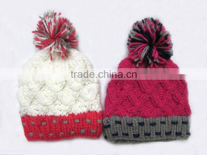 Custom colorful knit pompom beanie hats cheap baby caps and hats