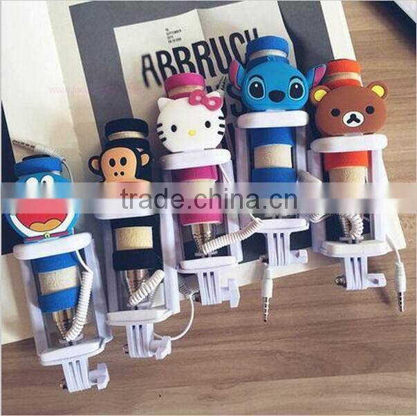 2015 Hot Sell Mini Wired All In One Selfie Stick Handheld Extendable Fold Selfie Stick Holder For Cell Phone