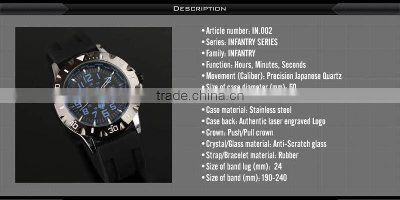 INFANTRY Luxury Men' s Date Quartz Sport Black Rubber Watch