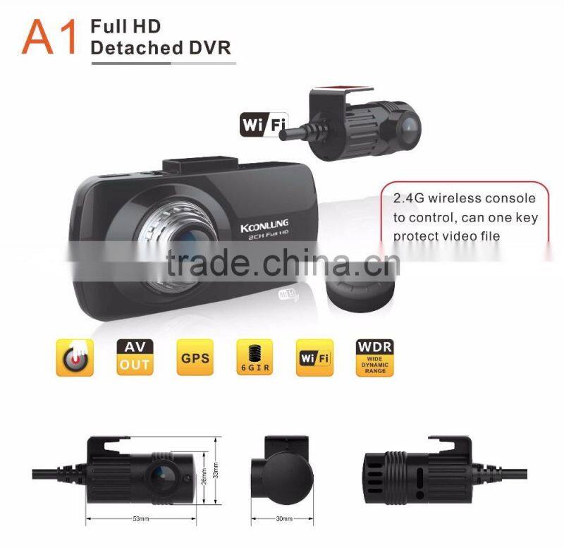 GPS WIFI dual camera full HD detached car DVR Full Hd Security car dvr