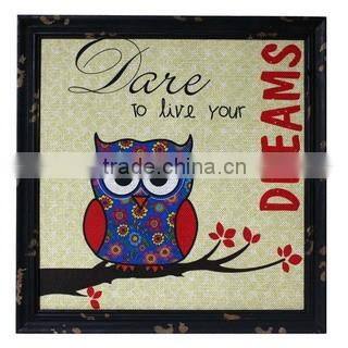 Vintage Wood Frame Jute Wall Printing With Owl