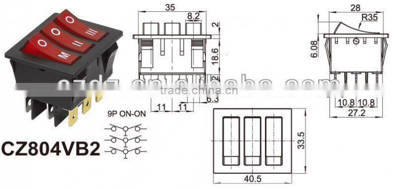 illuminated 9 pins rocker switch,t85 2pin mini on-off electromobile rocker switch