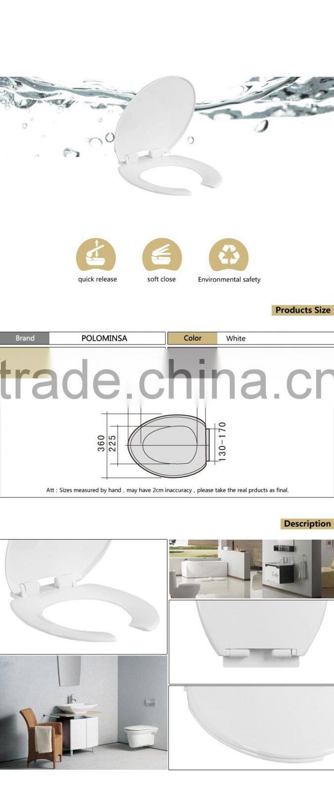 Open Front Toilet Seat For Disable People PP Soft Close