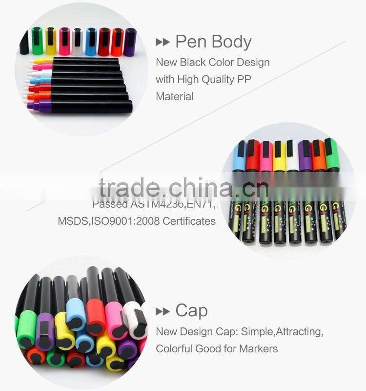 8 Pack Fluorescent colors pen ink Anti-wipe Marker with Reversible 6mm Tip for Glass, Window & LED Art Menu Writing Board