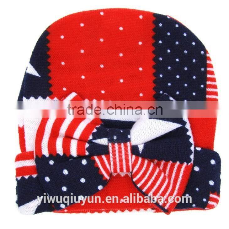 New Xmas Neonatal baptism cap Owl stars Baby Hat Keep Warm Double Layer Beanie Hats bow Knitted Cotton Caps
