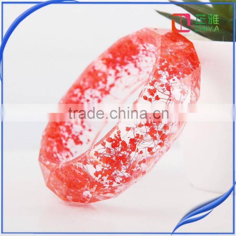 2016 Pressed Dried Real Flowers Clear Resin Bracelet Bangle for Women