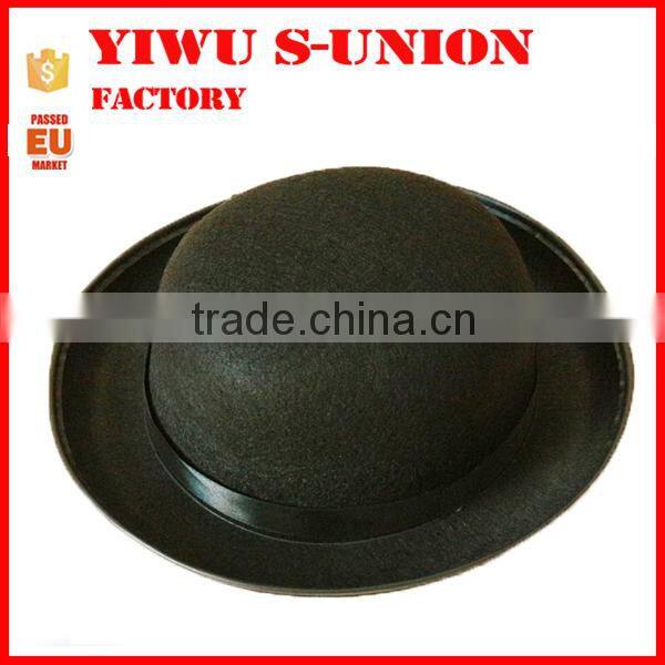 Wholesale adults party black round top felt bowler hat with black ribbon