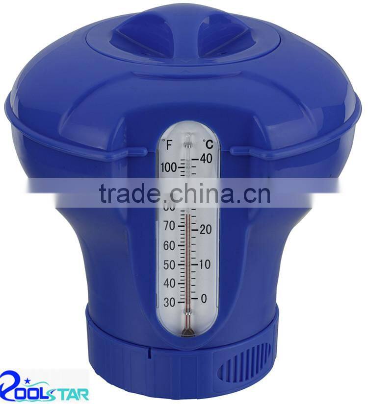 Floating Plastic Swimming Pool Chemical Dispenser P1533 for 3" Tablets w/ plastic floating temperature thermeter