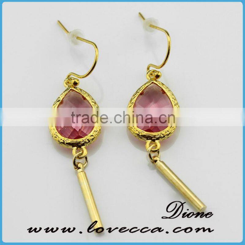 9x39mm Raw Brass Green Faceted Vogue Jewelry Earrings